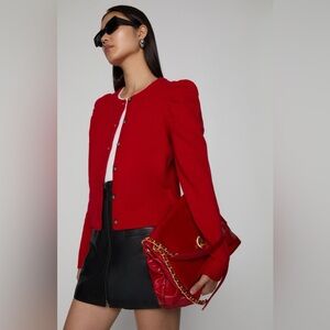 Rebecca Minkoff 100% Wool Red Puff Sleeve Red Button-Front Puff Sleeve XL